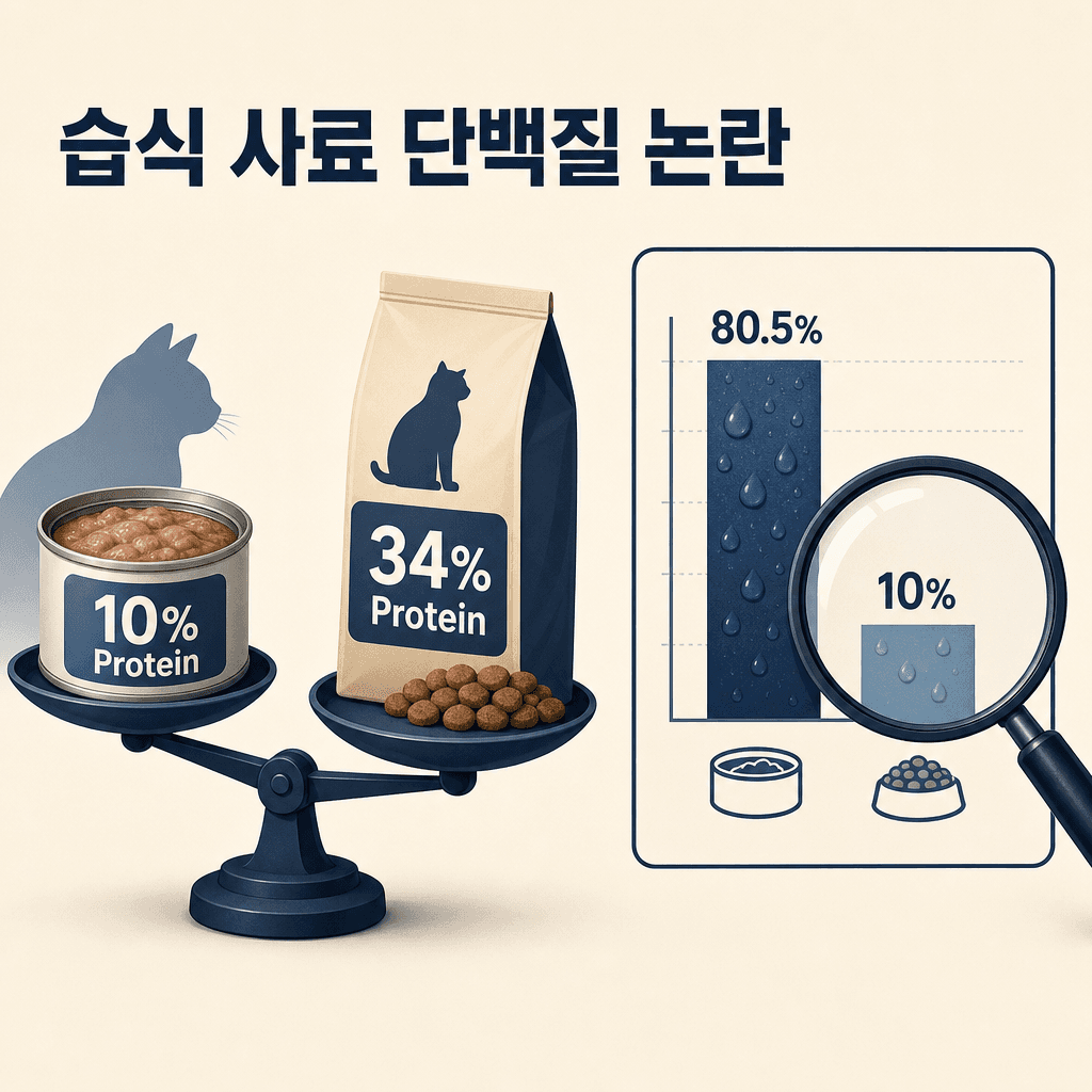 습식 사료 단백질 10%는 낮은 게 아닙니다 — 물을 빼면 50.5%입니다